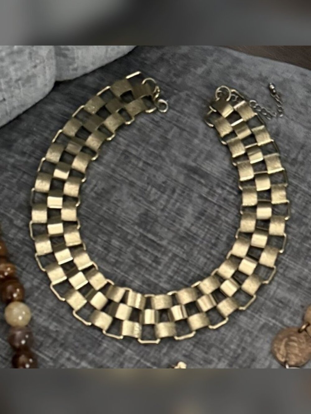 Brushed Gold Checkerboard Link Collar